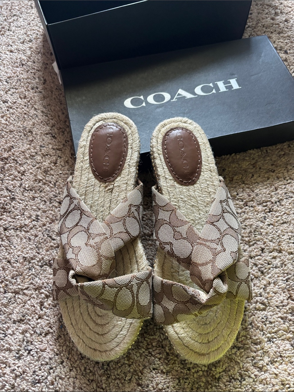 Coach Signature Canvas Knotted Espadrille Sandals in Brown